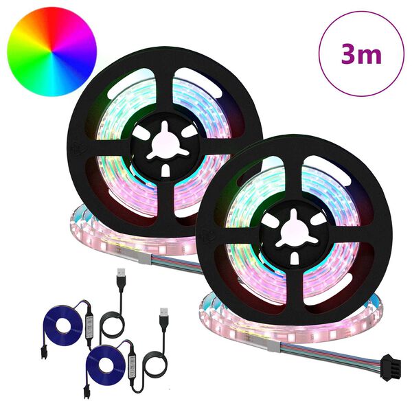 vidaXL LED strimill 2 pcs Svartur og gegnheill 750 mm Kopar og plast