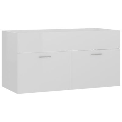 804671 vidaXL Sink Cabinet High Gloss White 90x38,5x46 cm Chipboard