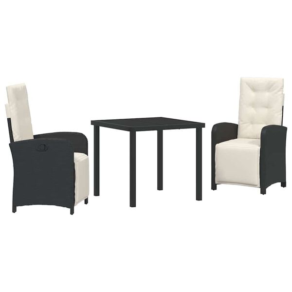 vidaXL Gar&eth;ur bor&eth;sett me&eth; p&uacute;&eth;i 3 pcs Svartur p&oacute;l&yacute;rattan