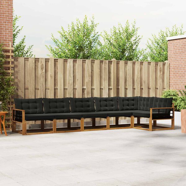 vidaXL &Uacute;ti s&oacute;fasett me&eth; p&uacute;&eth;i 6 pcs N&aacute;tt&uacute;rulegur og svartur