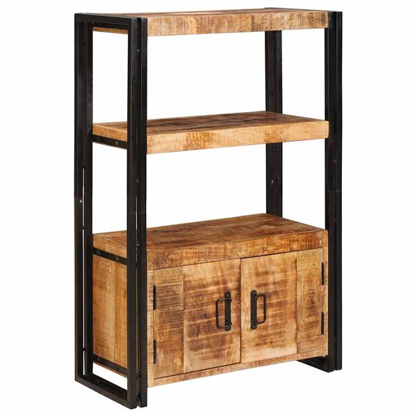 vidaXL Bókaskápur með hurðum Brúnn Heilur grófur mangótúr og málmur