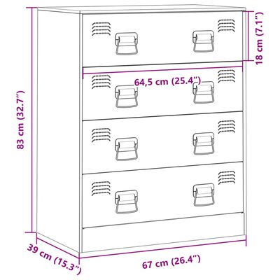 vidaXL Skenkur Sinnepsgult 67x39x83 cm Stál