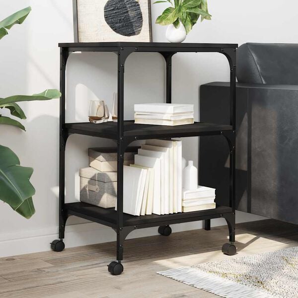 vidaXL Prentarastandur 3 h&aelig;&eth;a Svartur 50x41x75 cm Samsettur vi&eth;ur