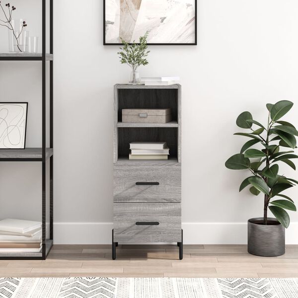 vidaXL Skenkur Gr&aacute;r Sonoma Eik 34,5x34x90 cm Samsettur Vi&eth;ur