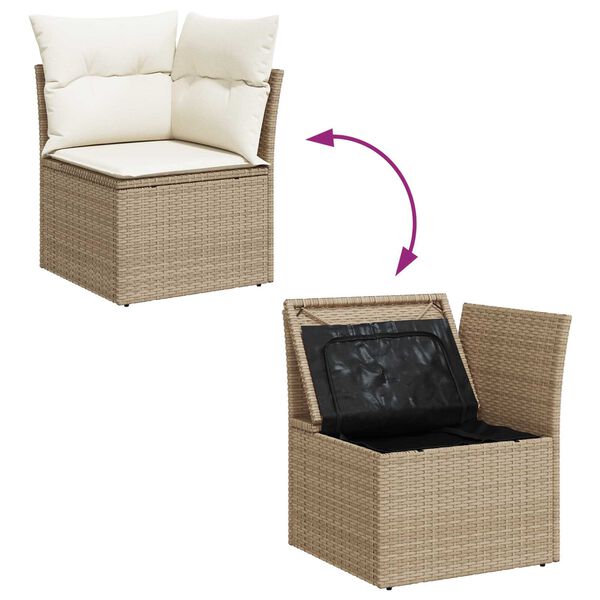 vidaXL Gar&eth;s&oacute;fa sett me&eth; p&uacute;&eth;i 7 pcs Beige og Hv&iacute;tt p&oacute;l&yacute;rattan