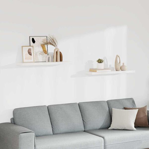 vidaXL Vegghengdar Hillur 2 stk. Hv&iacute;tar 90x23,5x3,8 cm MDF