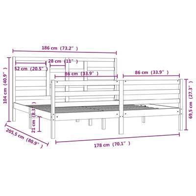 vidaXL Rúmgrind án Dýnu 180x200 cm Gegnheil Viður