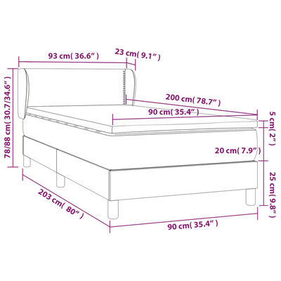 vidaXL Hólfað Springrúm með Dýnu Svart 90x200 cm Gervileður