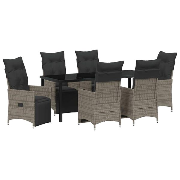 vidaXL Gar&eth;ur bor&eth;sett me&eth; p&uacute;&eth;i 7 pcs Gr&aacute;r p&oacute;l&yacute;rattan