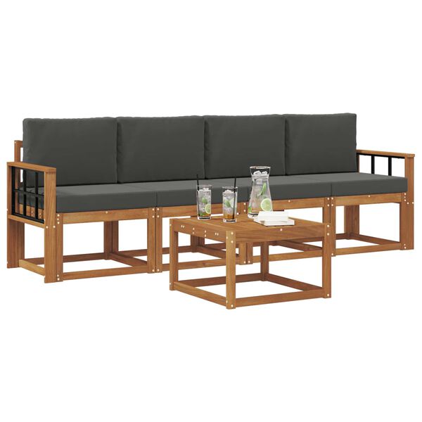 vidaXL &Uacute;ti s&oacute;fasett 5 pcs N&aacute;tt&uacute;rulegt og Antrac&iacute;t Hrein akas&iacute;utr&eacute;