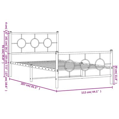 vidaXL Rúmgrind úr Málmi með Höfuðgafli & Fótagafli Svört 107x203 cm