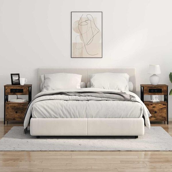 vidaXL Noat&ouml;flu sk&aacute;pur Rau&eth;-eik 40 x 31 x 60 cm Samsettur vi&eth;ur