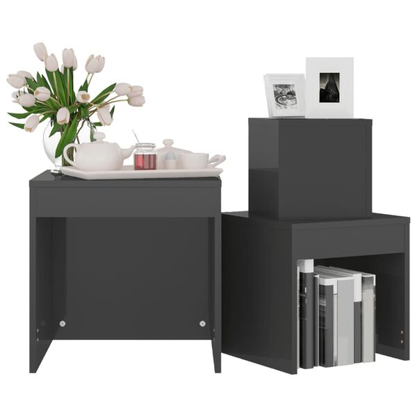 vidaXL Innskotsborð 3 stk. Háglans Grár Samsettur Viður