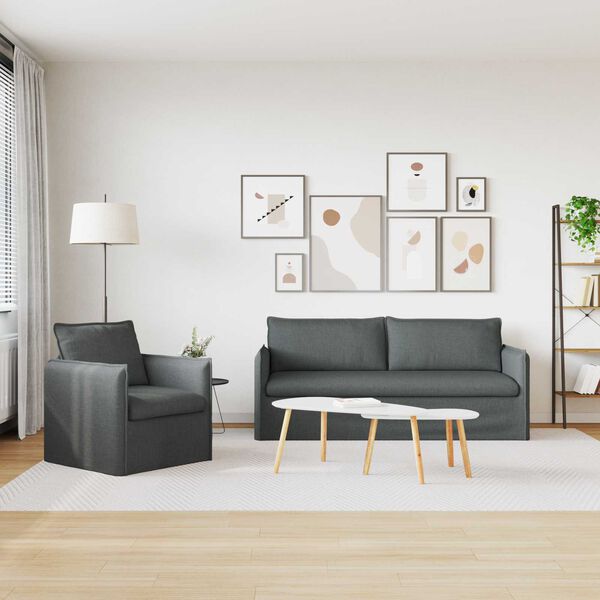 vidaXL S&oacute;fi 2 pcs D&ouml;kk gr&aacute; 196 x 82 x 85 cm d&uacute;kur