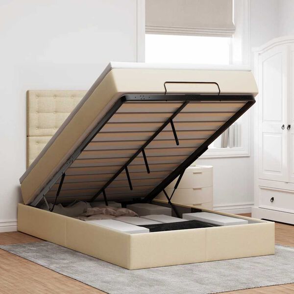 vidaXL Ottoman r&uacute;m me&eth; d&yacute;nu & LED krem 120x190cm Efni