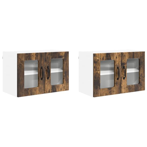 vidaXL Eldh&uacute;s sk&aacute;pur 2 pcs Rau&eth;-eik 60 x 31 x 40 cm Samsettur vi&eth;ur