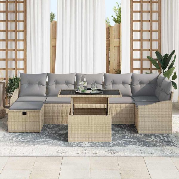 vidaXL Gar&eth;s&oacute;fa sett 8 pcs Drapplita&eth;ur p&oacute;l&yacute;rattan