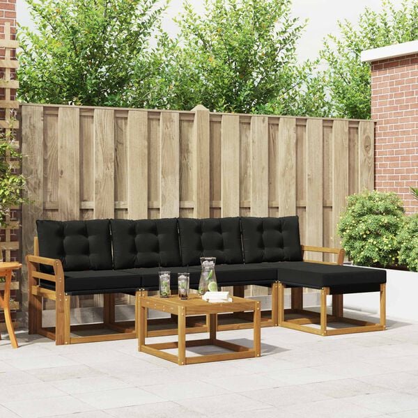 vidaXL &Uacute;ti s&oacute;fasett me&eth; p&uacute;&eth;i 6 pcs N&aacute;tt&uacute;rulegur og svartur