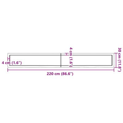 vidaXL Baðherbergisborðplata 220x30x(2-6) cm Ómeðhöndlaður Viður