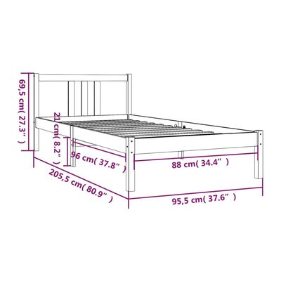 vidaXL Rúmgrind án Dýnu Hvít Gegnheil Viður 90x200 cm