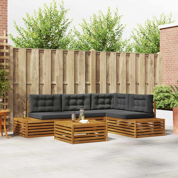 vidaXL &Uacute;ti s&oacute;fasett me&eth; p&uacute;&eth;i 5 Stykki N&aacute;tt&uacute;rulegt og Antrac&iacute;t