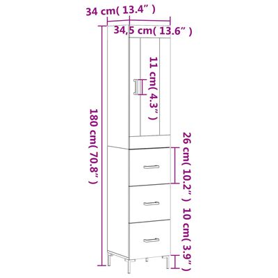 vidaXL Hár Skápur Sonoma Eik 34,5x34x180 cm Samsettur Viður