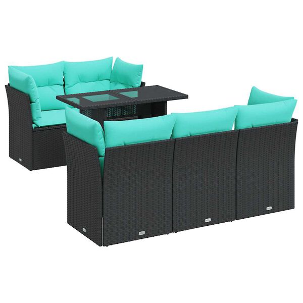 vidaXL 6 stykki gar&eth;s&oacute;fasett me&eth; p&uacute;&eth;um Black Poly Rattan Acacia
