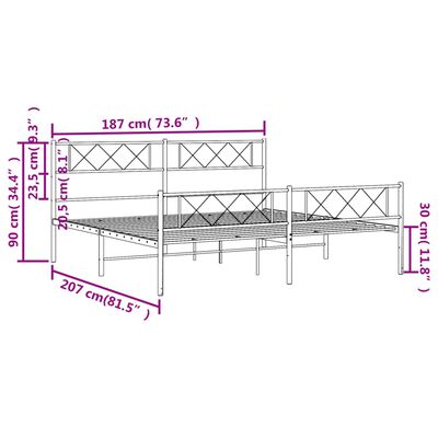 vidaXL Rúmgrind úr Málmi með Höfuðgafli & Fótagafli Hvít 180x200 cm