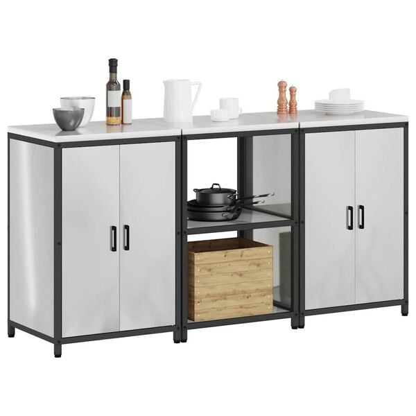 vidaXL Eldh&uacute;s geymslu sett me&eth; hillu 3 pcs Silfur Galvaniserad st&aacute;l