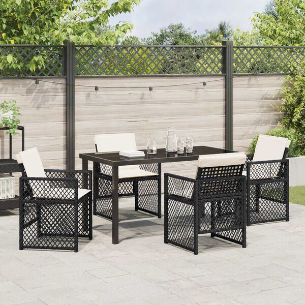 vidaXL Gar&eth;ur bor&eth;sett 5 pcs Svartur p&oacute;l&yacute;rattan