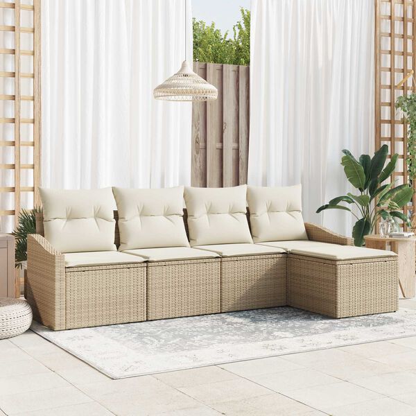 vidaXL S&oacute;fasett me&eth; p&uacute;&eth;i me&eth; geymslu 5 pcs Beige og krem p&oacute;l&yacute;rattan
