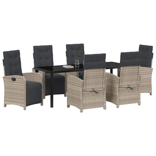vidaXL Gar&eth;ur bor&eth;sett me&eth; p&uacute;&eth;i 7 pcs Lj&oacute;sgr&aacute;r p&oacute;l&yacute;rattan