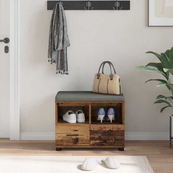 vidaXL Hallarbekk me&eth; p&uacute;&eth;i me&eth; sk&uacute;ffu Gamalt timbur 60 x 38 x 46 cm