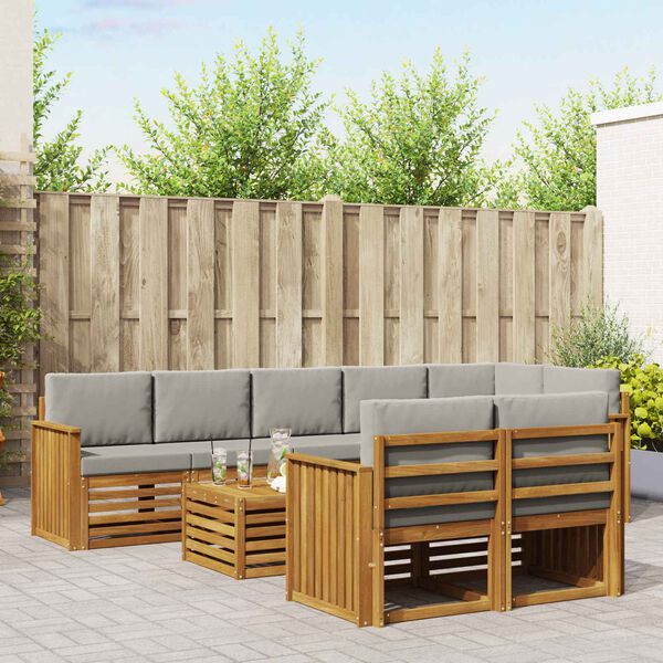 vidaXL S&oacute;fasett 9 pcs N&aacute;tt&uacute;rulegt og Lj&oacute;st Gr&aacute;tt Hrein akas&iacute;utr&eacute;