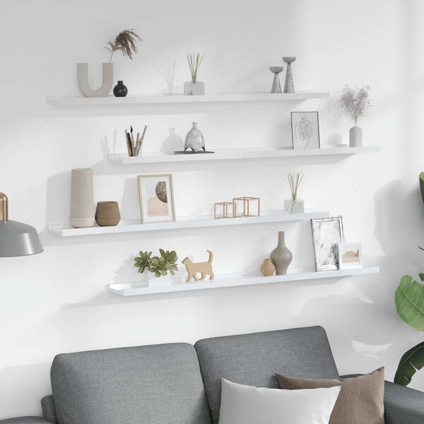 vidaXL Vegghillur 4 stk. H&aacute;glansandi Hv&iacute;tar 100x9x3 cm