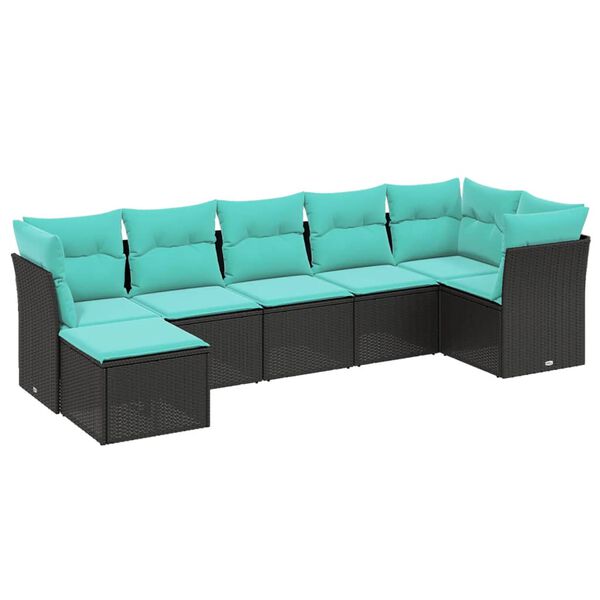 vidaXL 7-Hluta Gar&eth;s&oacute;fasett me&eth; Sessum Gr&aacute;tt P&oacute;l&yacute;rattan