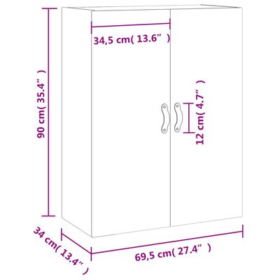 vidaXL Veggfestur Skápur Hvítur 69,5x34x90 cm