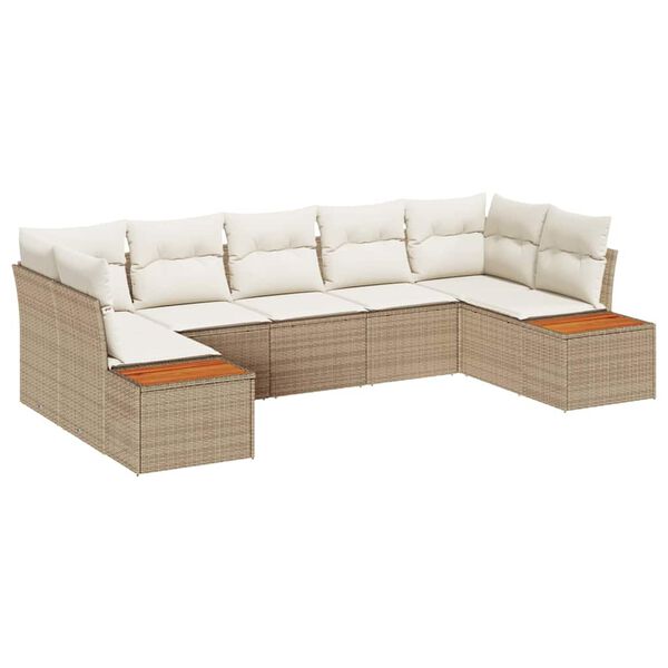 vidaXL Gar&eth;s&oacute;fa sett me&eth; p&uacute;&eth;i 7 pcs Beige og krem P&oacute;l&yacute;rattan