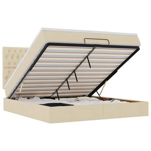 vidaXL Ottoman r&uacute;m me&eth; d&yacute;nu & LED krem 180x200cm Efni