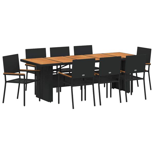 vidaXL Gar&eth;ur bor&eth;sett 9 pcs Svartur p&oacute;l&yacute;rattan