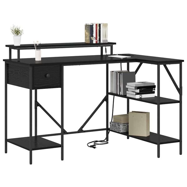 vidaXL Skrifbor&eth; Svartur Eik 120 x 79 x 86,5 cm Samsettur vi&eth;ur