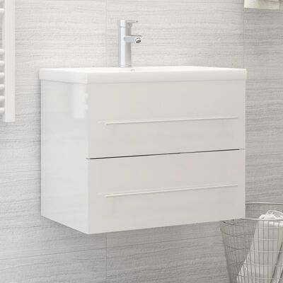 804698 vidaXL Sink Cabinet High Gloss White 60x38,5x48 cm Chipboard