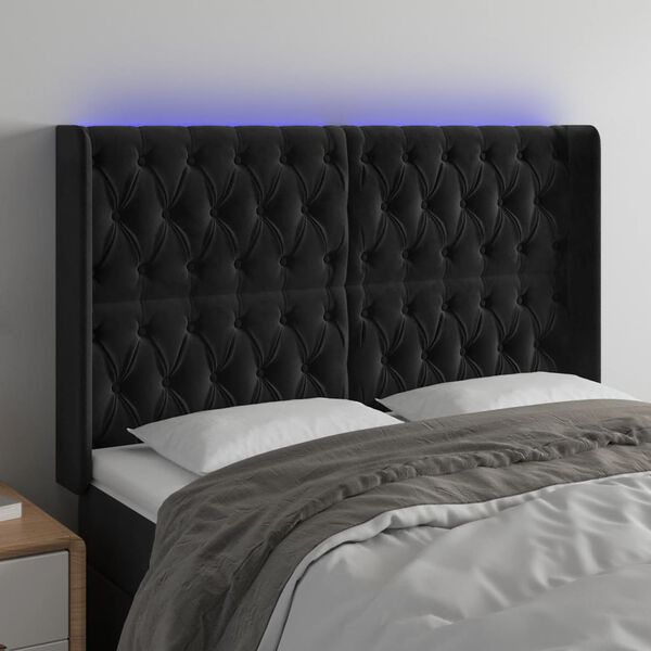 vidaXL LED H&ouml;f&eth;agafl 163x16x118/128 cm Svart Flauel