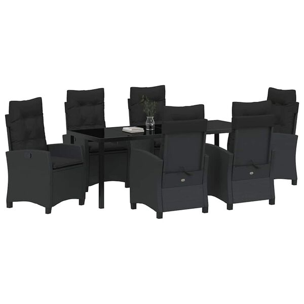 vidaXL Gar&eth;ur bor&eth;sett me&eth; p&uacute;&eth;i 7 pcs Svartur p&oacute;l&yacute;rattan