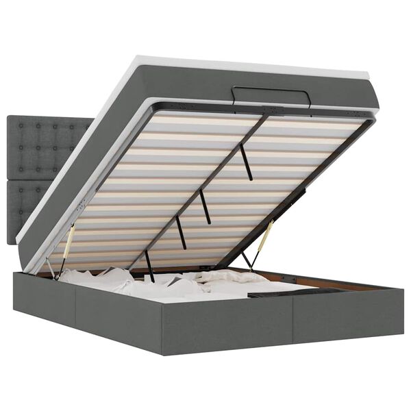 vidaXL Ottoman r&uacute;m me&eth; d&yacute;nu & LED d&ouml;kkgr&aacute;um 140x200 cm Efni