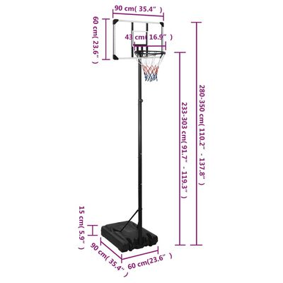 vidaXL Körfuboltastandur Gegnsær 280-350 cm Pólýkarbónat