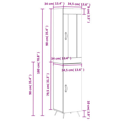 vidaXL Hár Skápur Brún Eik 34,5x34x180 cm Samsettur Viður