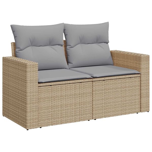 vidaXL Gar&eth;s&oacute;fa sett me&eth; p&uacute;&eth;i 13 pcs Beige og lj&oacute;sgr&aacute;r p&oacute;l&yacute;rattan