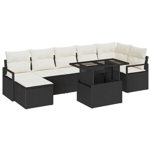 vidaXL Gar&eth;s&oacute;fa sett me&eth; geymslu 8 pcs Svartur Poly rattan
