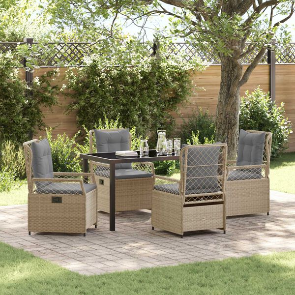 vidaXL Gar&eth;ur bor&eth;sett 5 pcs Beige og lj&oacute;sgr&aacute;r p&oacute;l&yacute;rattan